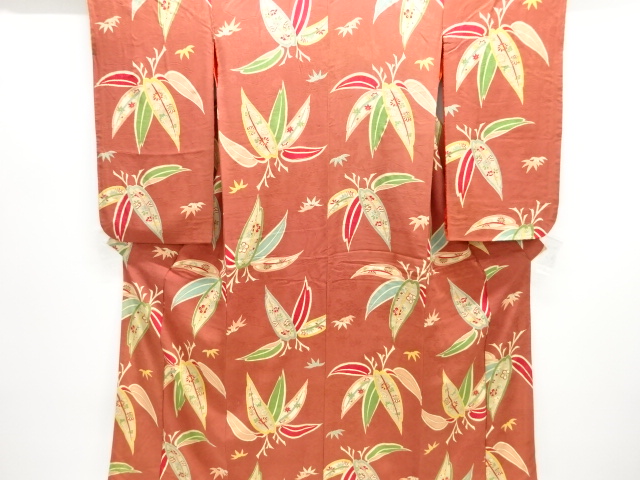 JAPANESE KIMONO / ANTIQUE KIMONO / SILK / MON KINSHA / BAMBOO GRASS